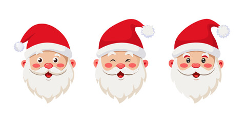 Set of cartoon santa claus heads in flat style isolated. Vector illustration .vector icon
