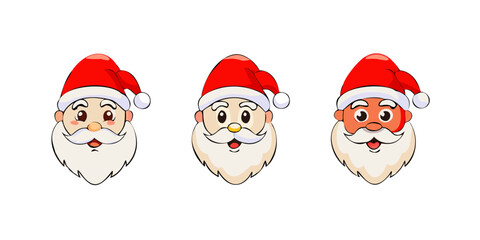 Set of cartoon santa claus heads in flat style isolated. Vector illustration .vector icon
