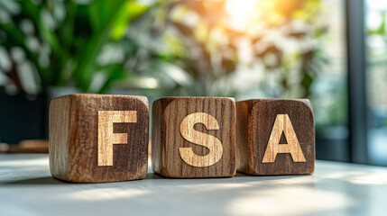 Plakat Minimalist scene with wooden blocks spelling 