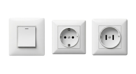 White outlets and a light switch on transparent background