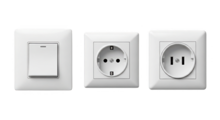 White outlets and a light switch on transparent background