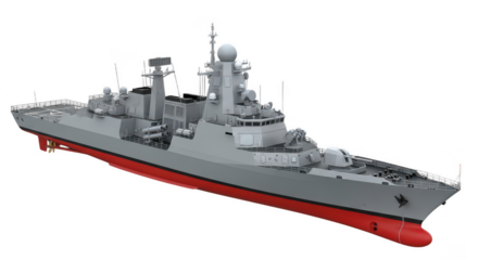 A gray warship on transparent background