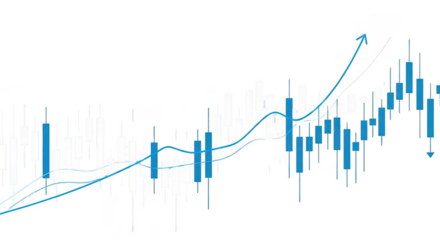 A stock market chart going upwards on transparent background