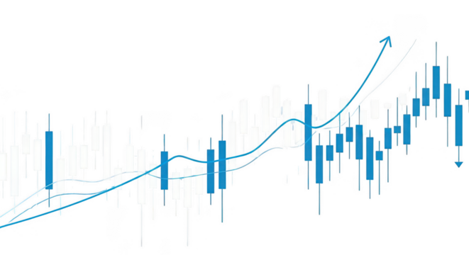 A stock market chart going upwards on transparent background
