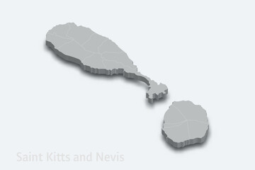 Saint Kitts and Nevis 3d map with borders regions