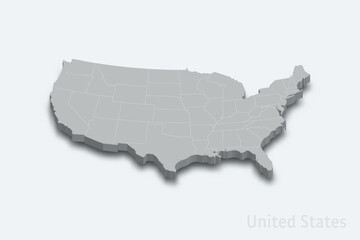United States 3d map with borders regions