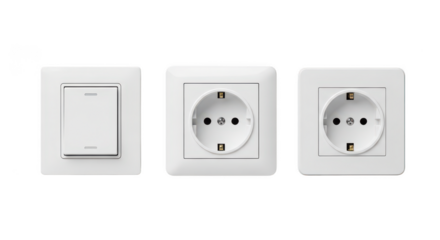 White light switch and two sockets on transparent background