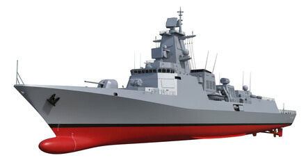 Naklejka premium A gray frigate ship on transparent background