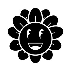 Cheerful Black Flower Cartoon Character with Happy Face