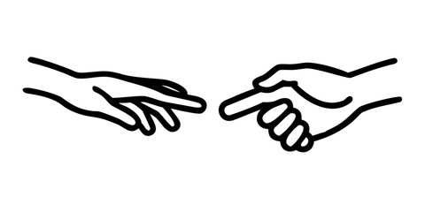 Editable line two hands reaching out one line vector illustration. vector icon
