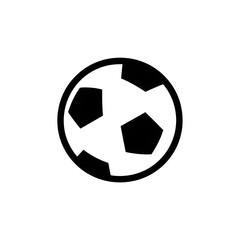 A simple black and white graphic illustration of a soccer ball with pentagon shapes on a white background