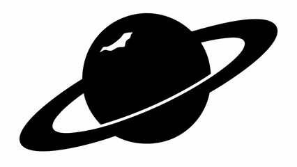 A stylized black and white depiction of saturn with its rings on a white background plain view image © Sidra