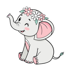 Cute Baby Elephant Sitting with a Beautiful Flower Garland Design