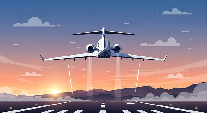 Private Jet Taking Off Sunset. - Powered by Adobe