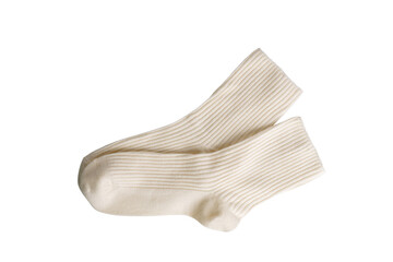 Cream ribbed cotton socks on transparent background