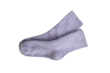 Pair of cozy purple woolen socks on transparent background