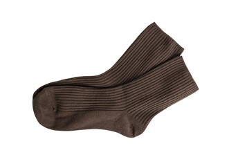 Brown ribbed cotton socks isolated on transparent background