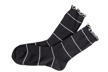Black and white striped socks with ruffled edges