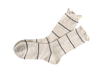Cream ruffled socks with black stripes on transparent background