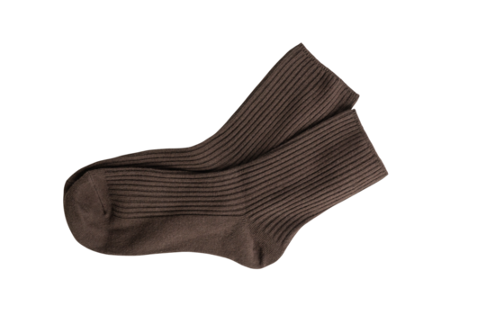 Brown ribbed cotton socks isolated on transparent background