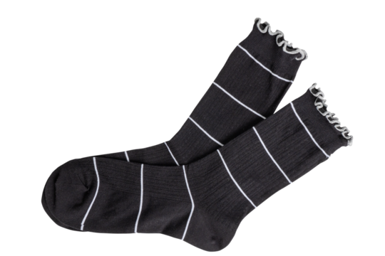 Black and white striped socks with ruffled edges