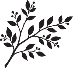  Nature Tree Branch with Leaves and Buds silhouette vector.