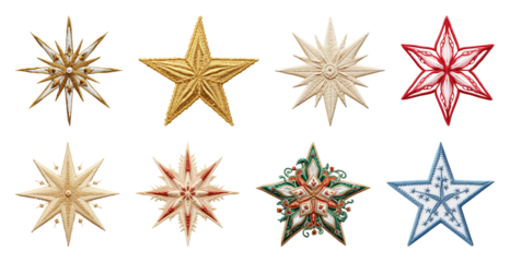 PNG Colorful decorative star ornaments, element set on transparent background