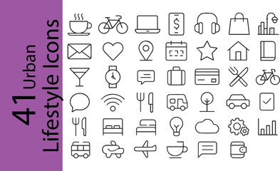 41 Urban Lifestyle Icons Set