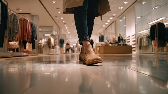 Trendy shopper exploring fashionable FDB outlet, symbolizing styleconscious consumerism and retail therapy, ideal for lifestyle and fashion advertising.