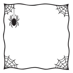 Halloween frame with spider and cobwebs vector border for invitation or greeting card isolated on white bac