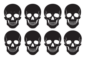 Set of skull icons vector illustration in black and white Halloween design element