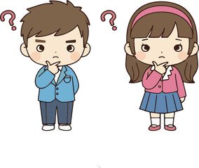 vector set little couple is thinking  boy and girl