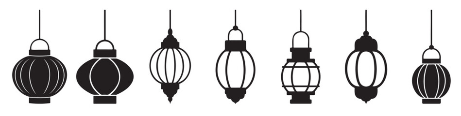 Set of Ramadan lantern icons simple black and white vector design perfect for Islamic holiday greeting cards