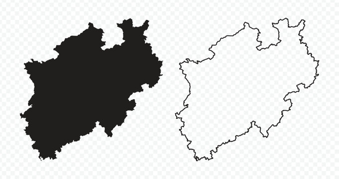 North Rhine-Westphalia state map silhouette and outline vector illustration on transparent background