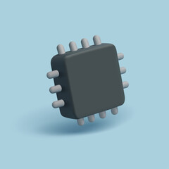 Black semiconductor, 3D. Minimalistic icon on a blue background. Technology, production, science. Vector illustration.