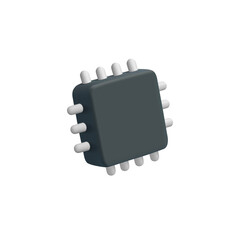 3d simple microchip, semiconductor, processor. Icon on white background. For technology, science concepts. Vector illustration.