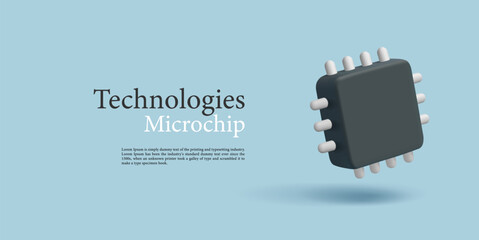 Microchip, semiconductor, technology, 3D. Minimalistic icon. Modern web banner for concepts of technological components of electronics, production. Vector illustration.