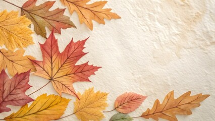 Watercolor Maple & Oak Leaves Border on Textured Paper