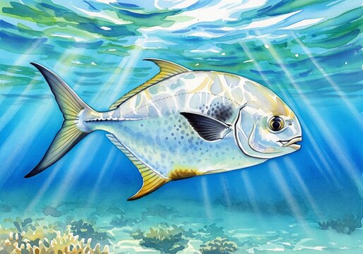 permit fish, animal fish underwater life, white background