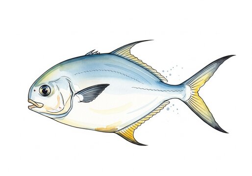 permit fish, animal fish underwater life, white background