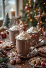 Festive hot chocolate celebration with cookies cozy home food photography winter atmosphere close-up holiday spirit