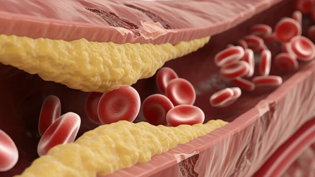 Atherosclerosis concept with cholesterol plaque narrowing artery lumen