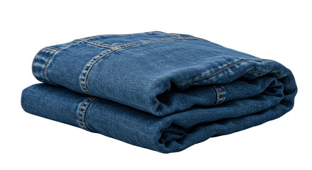 Close up of Two Pieces of Blue Folded Denim Fabric with Orange Stitching