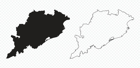 Odisha Orissa state map silhouette and outline vector illustration on transparent background