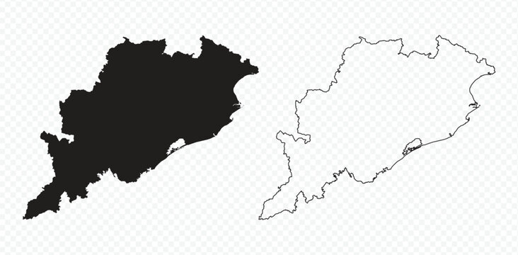 Odisha Orissa state map silhouette and outline vector illustration on transparent background