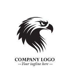 Obraz premium Powerful Head of Eagle Logo Symbol in Black on White Background with Bold and Elegant Design