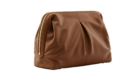 Elegant Brown Leather Handbag Showcasing a Gleaming Gold Zipper