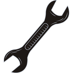 Black Silhouette of a Double Open End Wrench Tool on a White Background Ideal for Construction and Repair Concepts