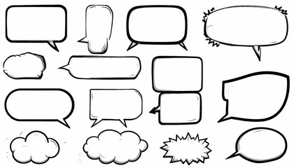 Obraz premium Black and white illustration of various speech bubbles and cloud-shaped comic book elements