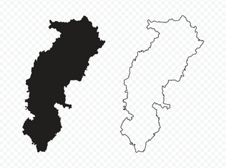 Chhattisgarh state map silhouette and outline vector illustration on transparent background